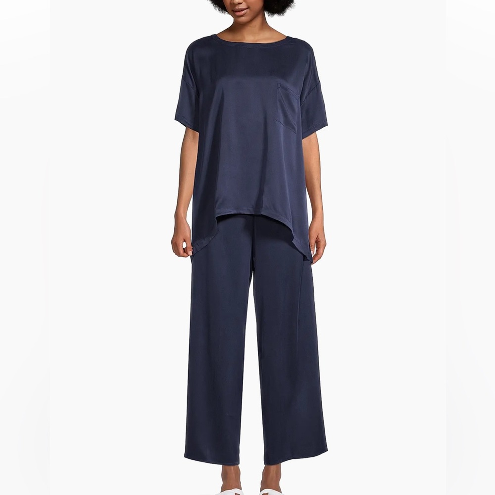 Lunya Washable Silk T-Shirt & Pants Pajamas Navy